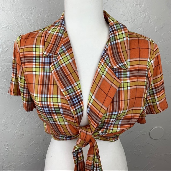 NWT Forever 21 plaid tie front crop top sz Large - Picture 2 of 8